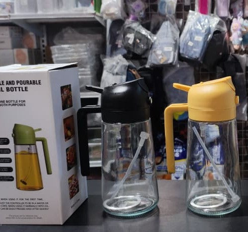 470ml Kitchen Glass Oil Sprayer Bottle | 2βinβ1 Olive Oil Dispenser | Transparent Premium Quality ( Random Colour)