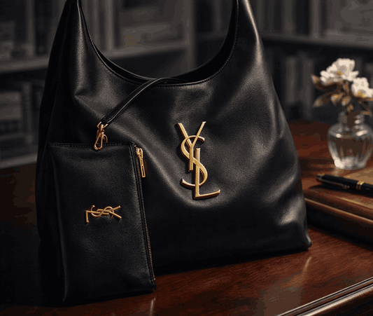 Luxury YSL Imported Tote Bag (Large Capacity) – High-Quality Black Leather Shoulder Bag with Pouch | Premium Designer Bag( without box)